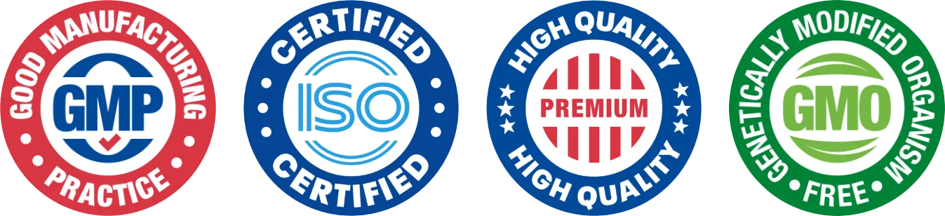 GMP certified, FDA registered facility, Made in USA, Non-GMO